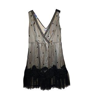 Baraschi Womens Sleeveless Polka Dot Dress Size 8 Tulle Overlay & Floral Accents
